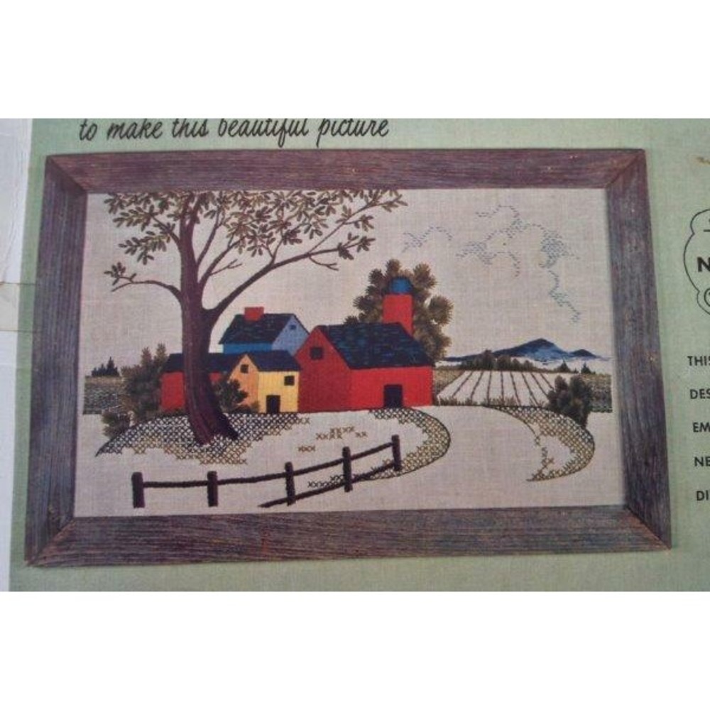 NIB Vintage Elsa William Farm Scene Tapestry Wool Embroidery Kit KT-802